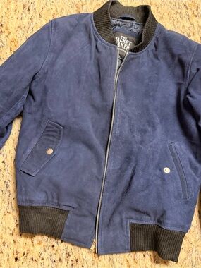 Women's Suede Bomber Jacket in Navy